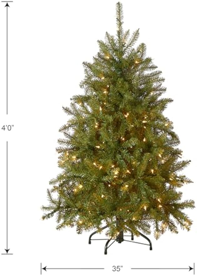 National Tree Company Pre-Lit Artificial Mini Christmas Tree, Green, Dunhill Fir, White Lights, Includes Stand, 4 Feet