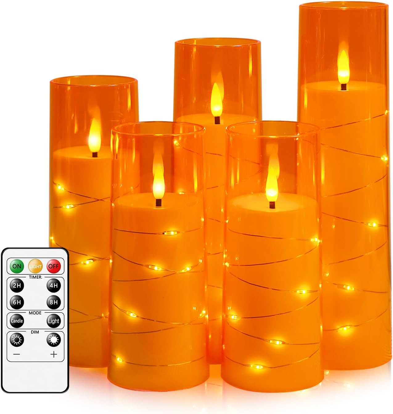 Flameless LED Candles with Timer 5 Pc Flickering Flameless Candles for Romantic Ambiance and Home Decoration Stable Acrylic Shell,with Embedded Star String,Battery Operated Candles(Red)