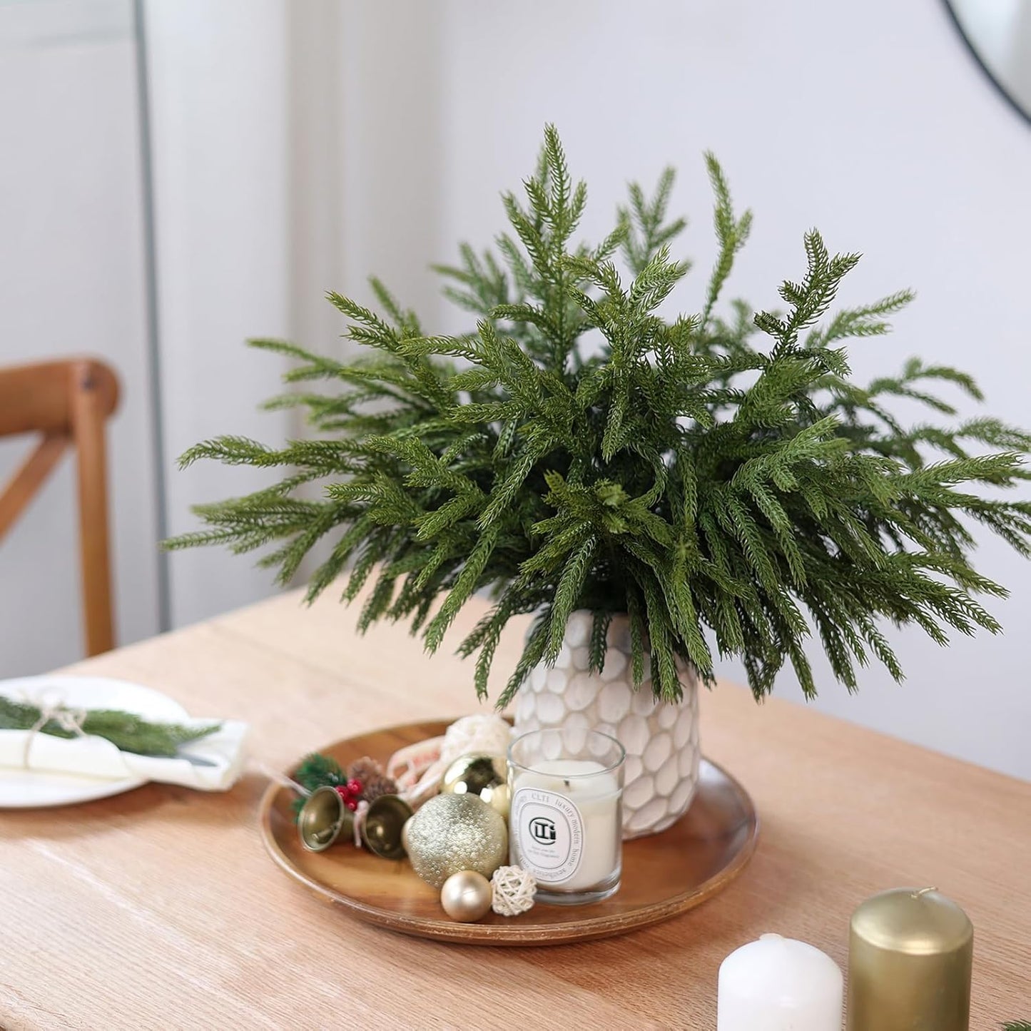 YXZZWL 16 Pcs 18 Inch Real Touch Artificial Norfolk Pine Branches, Faux Cedar Pine Stem Fake Greenery Pine Picks for Vase DIY Garland Wreath Home Decoration