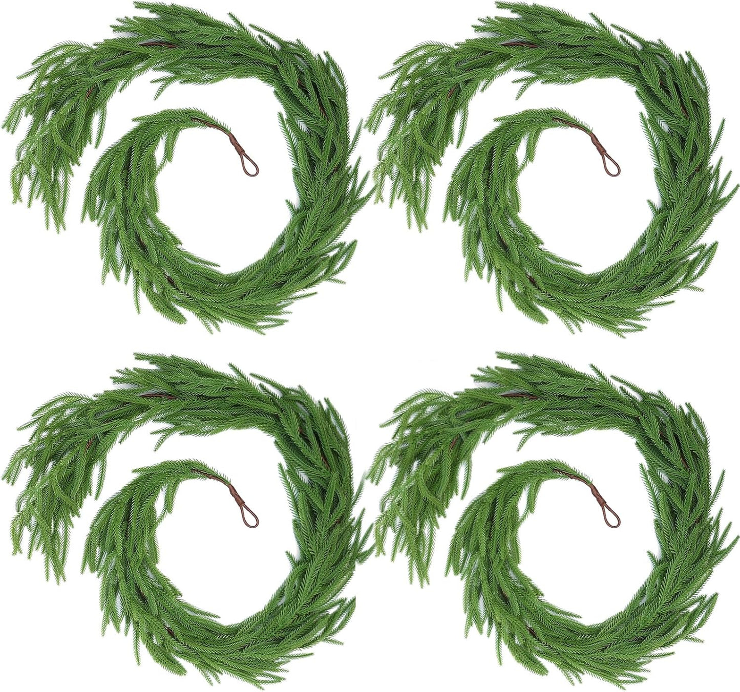 Hananona 2 Pcs 6 Ft Artificial Norfolk Pine Garlands, Real Touch Winter Pine Garland, Green Artificial Greenery Garland for Table, Mantle, Wall, Indoor, Outdoor Christmas Decorations (2, 6 FT)