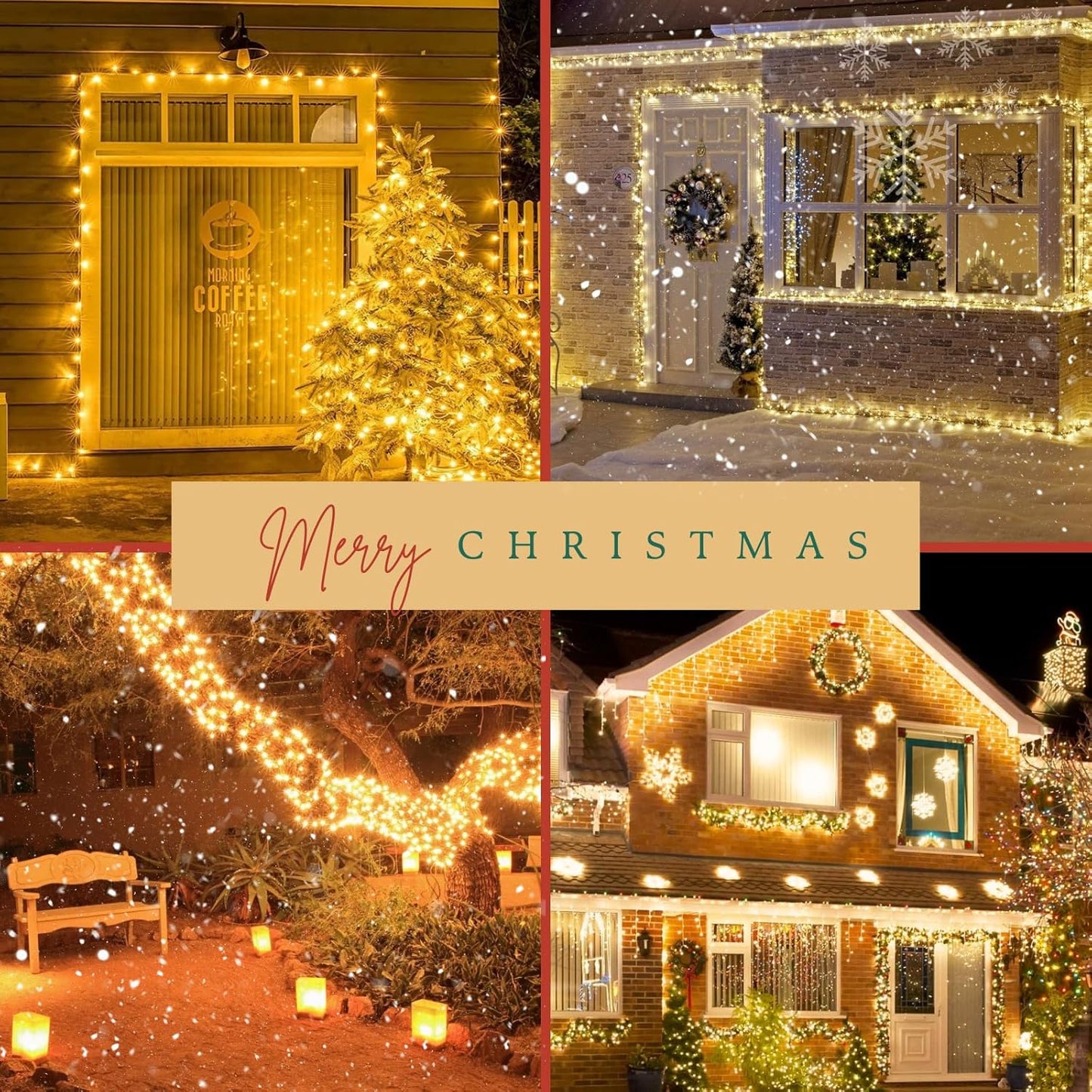 2-Pack Connectable 164FT 400LED Outdoor String Lights Waterproof, Twinkle Lights with 8 Modes, Christmas String Lights Green Wire for Holiday Party Christmas Decorations, Warm White