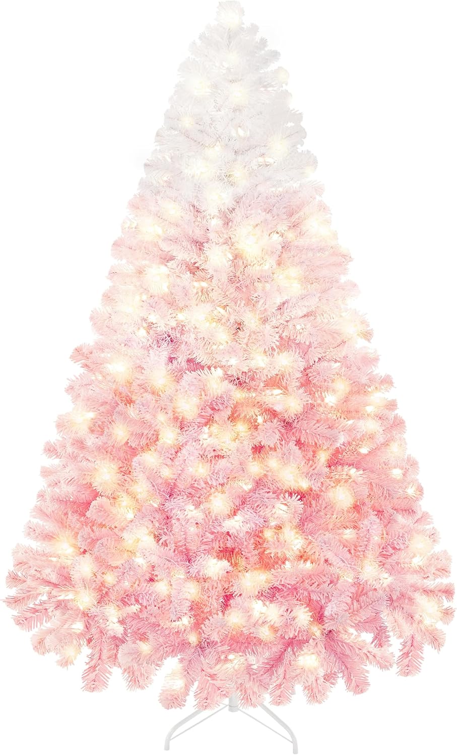 Yaheetech 6ft Pre-lit Artificial Christmas Tree with Incandescent Warm White Lights, Snow Flocked Full Prelighted Xmas Tree W/820 Branch Tips, 250 Incandescent Lights & Foldable Stand, Green & White