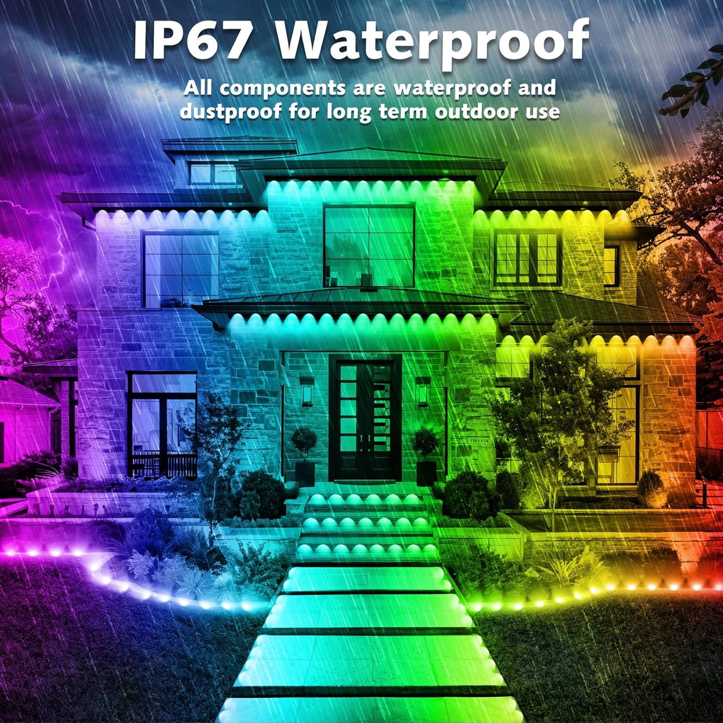 200FT Permanent Outdoor RGB Lights,Waterproof Smart LED Eaves Lights with App/Remote Control,for Christmas and All Holiday Decor,Daily and Accent Lighting,House Roof and Garden Lighting