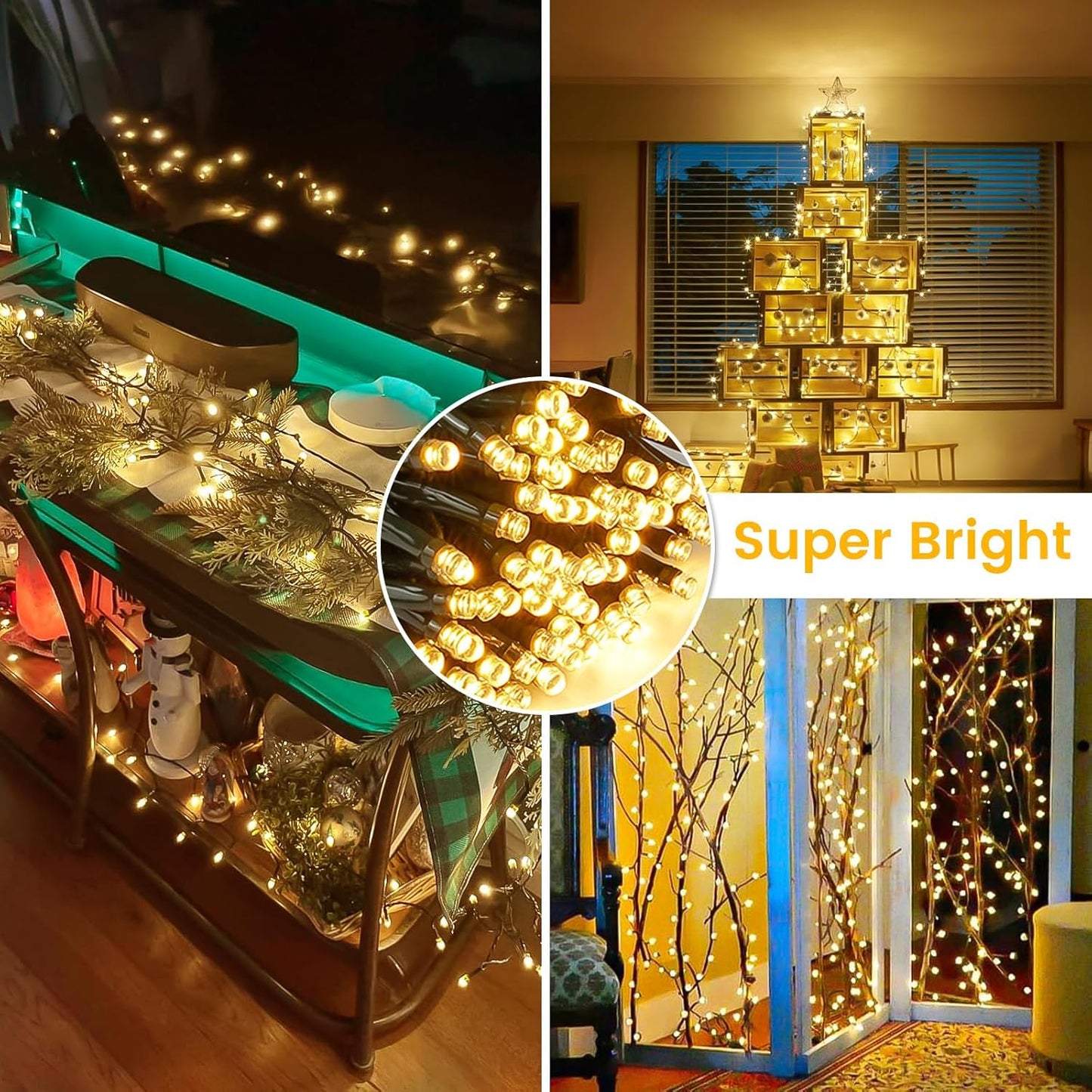 2-Pack Connectable 164FT 400LED Outdoor String Lights Waterproof, Twinkle Lights with 8 Modes, Christmas String Lights Green Wire for Holiday Party Christmas Decorations, Warm White