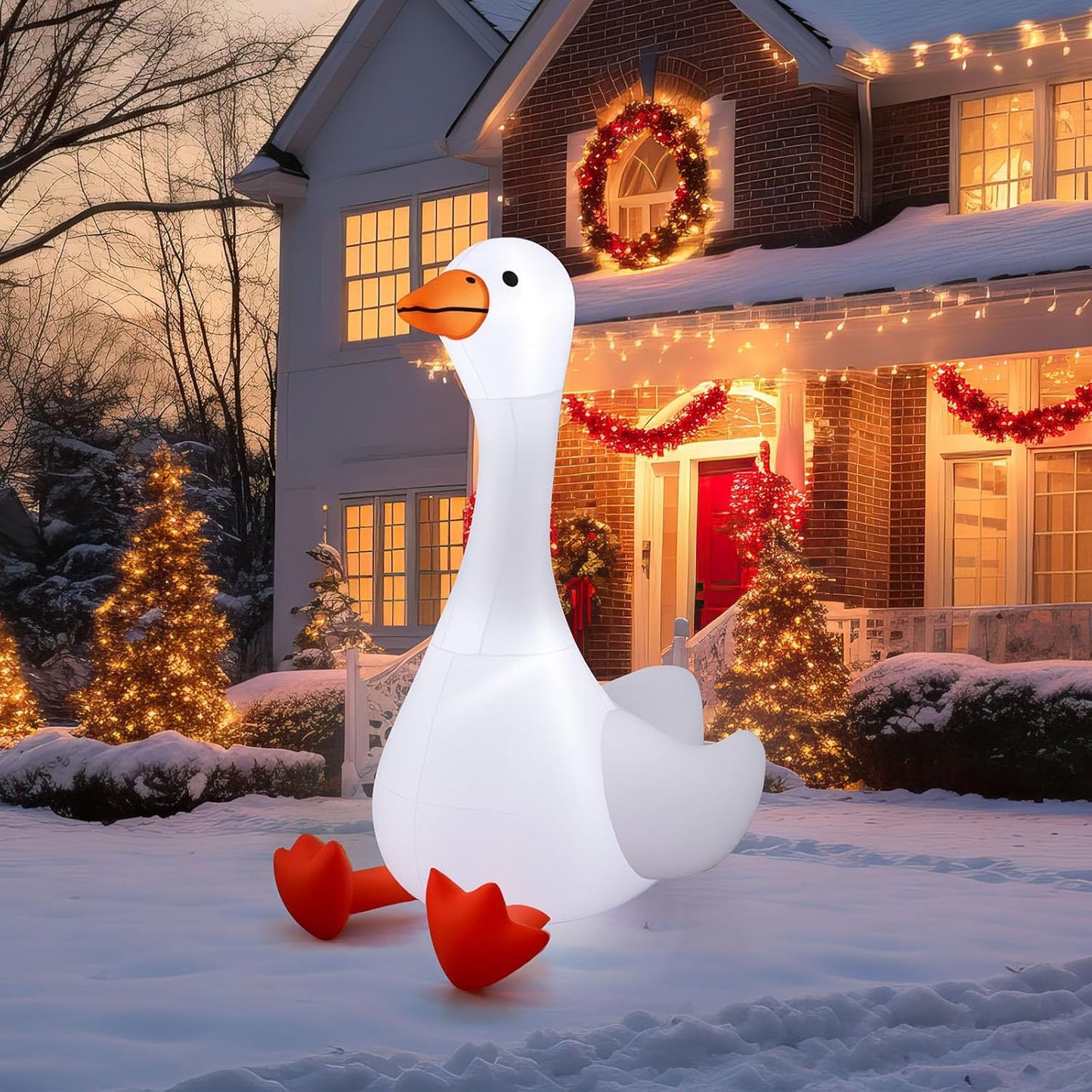 Leyndo 6 ft Christmas Porch Goose Inflatable Outdoor Decoration Large Xmas Cute Silly Goose Blow up Yard Decor with Built-in LED Light for Lawn Garden Patio Holiday Party Indoor Outside(Classic)