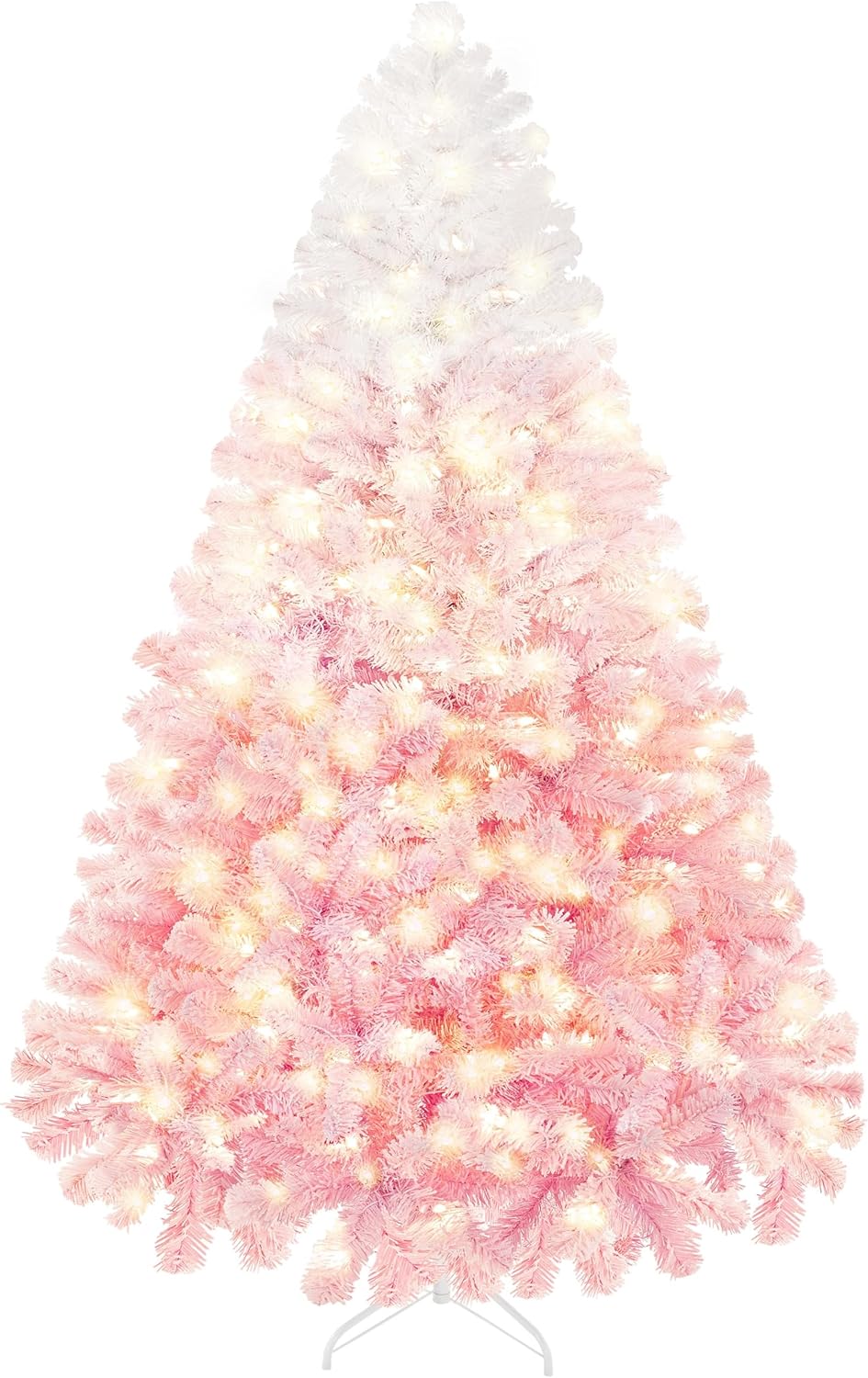 Yaheetech 6ft Pre-lit Artificial Christmas Tree with Incandescent Warm White Lights, Snow Flocked Full Prelighted Xmas Tree W/820 Branch Tips, 250 Incandescent Lights & Foldable Stand, Green & White