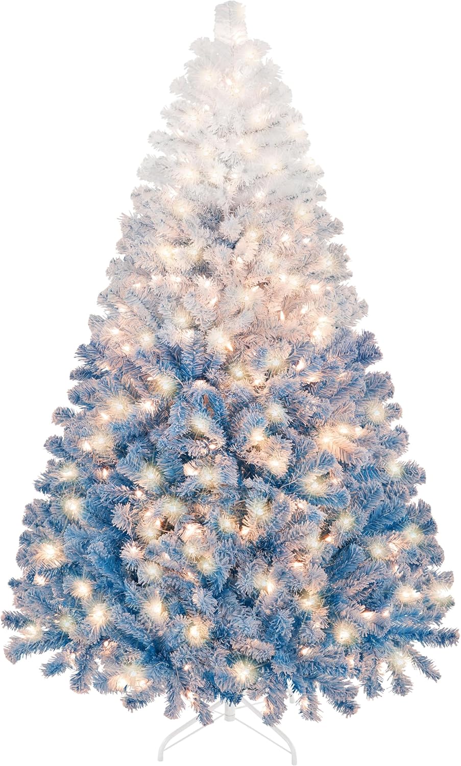 Yaheetech 6ft Pre-lit Artificial Christmas Tree with Incandescent Warm White Lights, Snow Flocked Full Prelighted Xmas Tree W/820 Branch Tips, 250 Incandescent Lights & Foldable Stand, Green & White