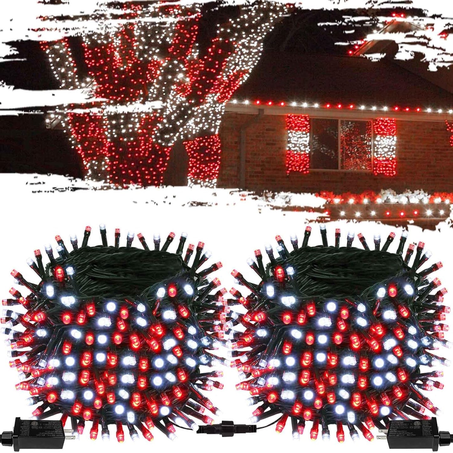 2-Pack Connectable 164FT 400LED Outdoor String Lights Waterproof, Twinkle Lights with 8 Modes, Christmas String Lights Green Wire for Holiday Party Christmas Decorations, Warm White