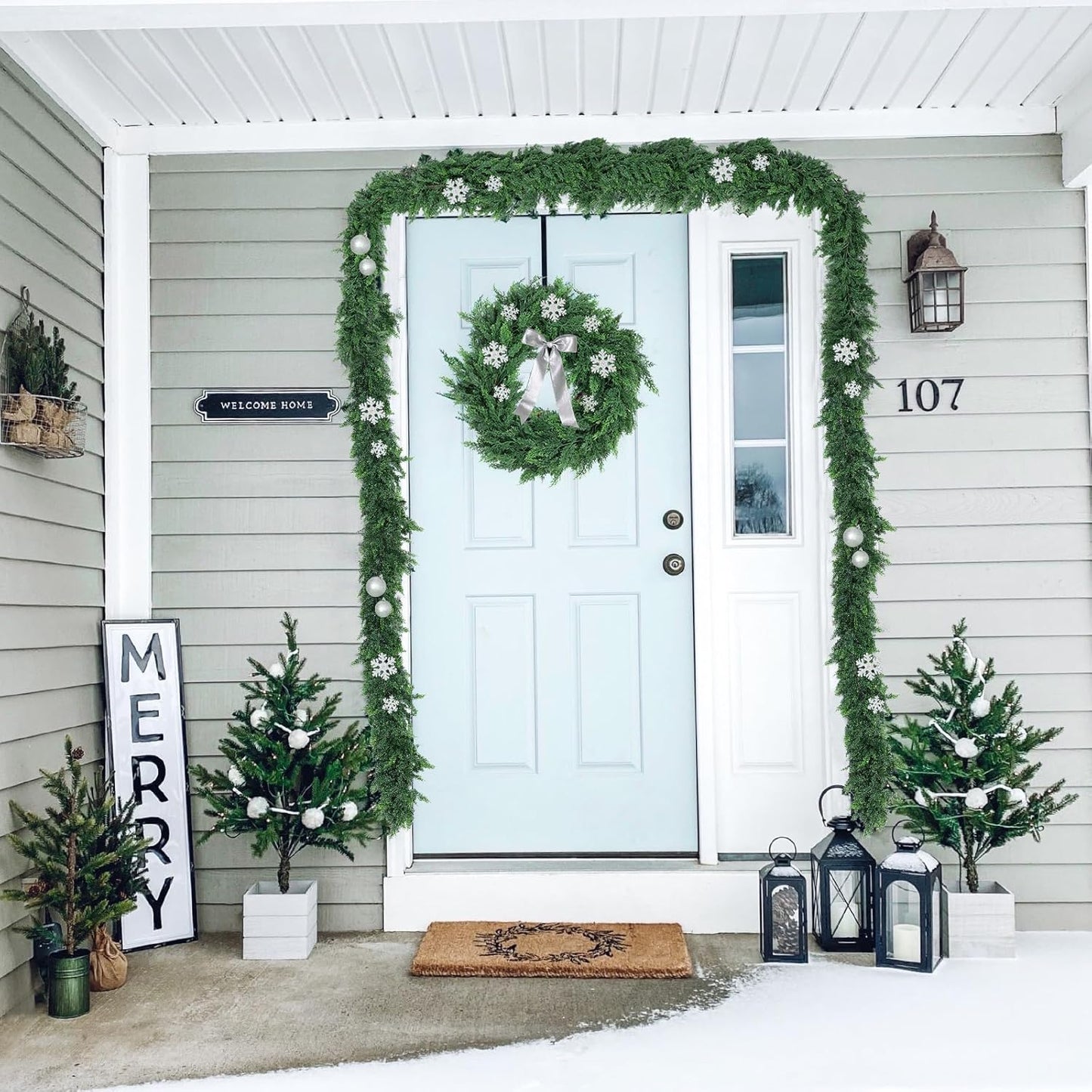 2 PCS 9 Ft Christmas Cedar Garlands, Artificial Cedar Pine Garland, Realistic Green Artificial Greenery Garland for Table, Mantle, Wall, Indoor, Outdoor Christmas Decorations (2, 9 FT)