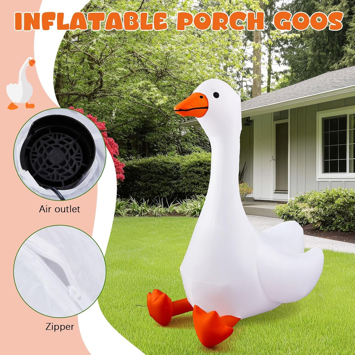 Leyndo 6 ft Christmas Porch Goose Inflatable Outdoor Decoration Large Xmas Cute Silly Goose Blow up Yard Decor with Built-in LED Light for Lawn Garden Patio Holiday Party Indoor Outside(Classic)