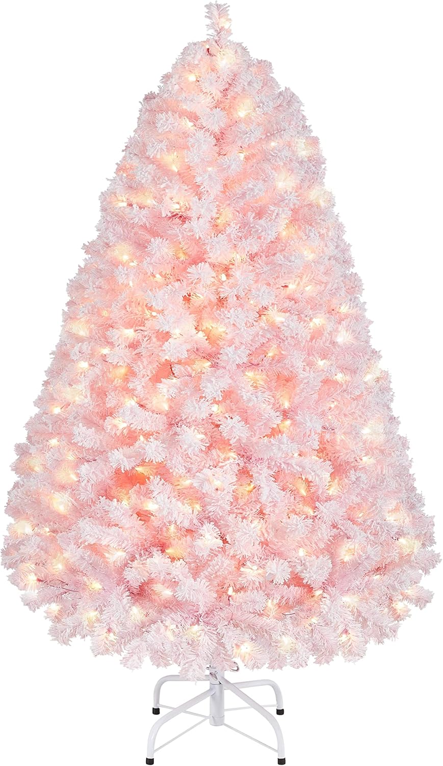 Yaheetech 6ft Pre-lit Artificial Christmas Tree with Incandescent Warm White Lights, Snow Flocked Full Prelighted Xmas Tree W/820 Branch Tips, 250 Incandescent Lights & Foldable Stand, Green & White