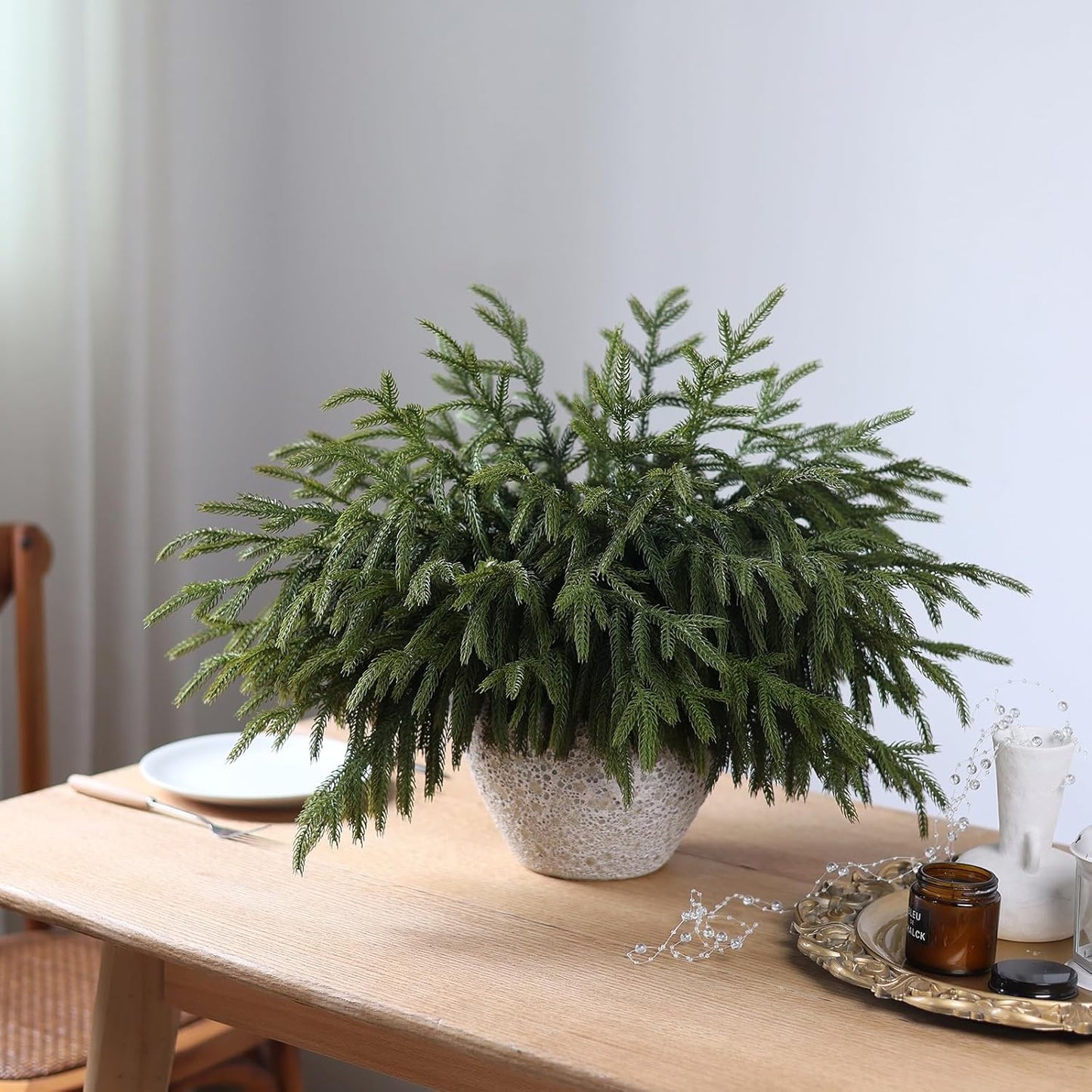 YXZZWL 16 Pcs 18 Inch Real Touch Artificial Norfolk Pine Branches, Faux Cedar Pine Stem Fake Greenery Pine Picks for Vase DIY Garland Wreath Home Decoration