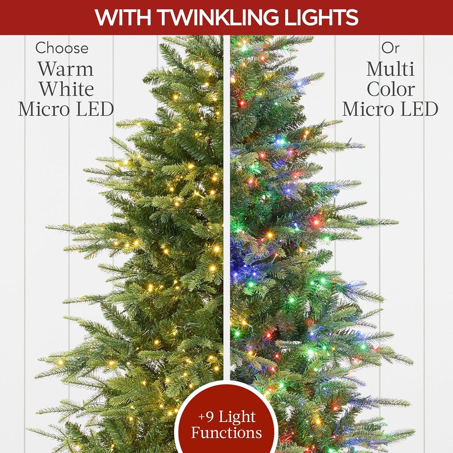 Best Choice Products Full Aspen Christmas Tree, 9ft Pre-lit Noble Fir w/ 2,000 Super Bright Twinkling Micro LED Lights, 2-in-1 White & Multicolor