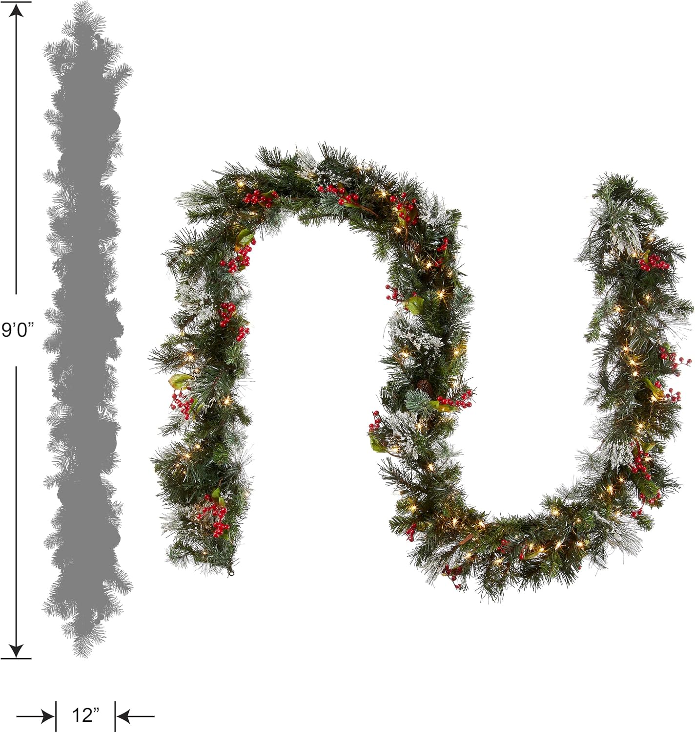 National Tree Company Pre-Lit Artificial Christmas Garland, Green, Wintry Pine, White Lights, Decorated with Pine Cones, Berry Clusters, Plug In, Christmas Collection, 9 Feet