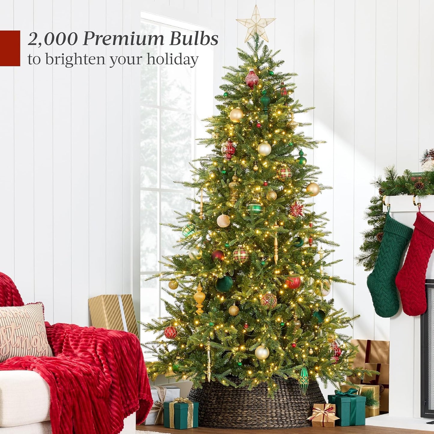Best Choice Products Full Aspen Christmas Tree, 9ft Pre-lit Noble Fir w/ 2,000 Super Bright Twinkling Micro LED Lights, 2-in-1 White & Multicolor