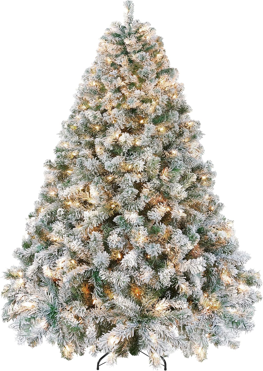 Yaheetech 6ft Pre-lit Artificial Christmas Tree with Incandescent Warm White Lights, Snow Flocked Full Prelighted Xmas Tree W/820 Branch Tips, 250 Incandescent Lights & Foldable Stand, Green & White