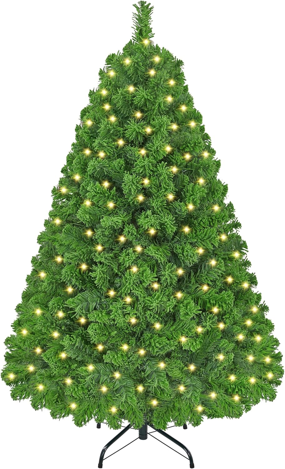 Yaheetech 6ft Pre-lit Artificial Christmas Tree with Incandescent Warm White Lights, Snow Flocked Full Prelighted Xmas Tree W/820 Branch Tips, 250 Incandescent Lights & Foldable Stand, Green & White