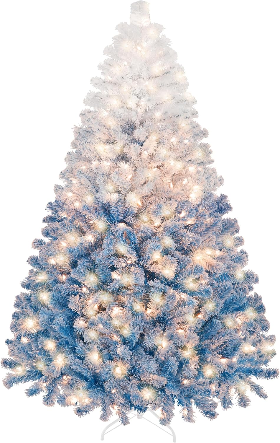 Yaheetech 6ft Pre-lit Artificial Christmas Tree with Incandescent Warm White Lights, Snow Flocked Full Prelighted Xmas Tree W/820 Branch Tips, 250 Incandescent Lights & Foldable Stand, Green & White