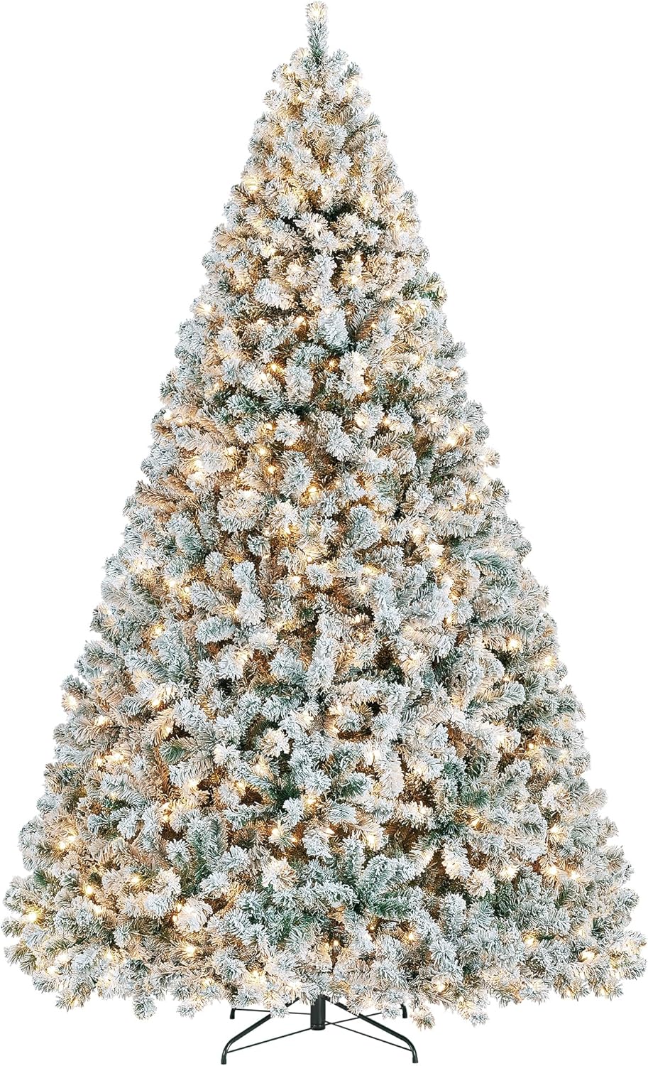 Yaheetech 6ft Pre-lit Artificial Christmas Tree with Incandescent Warm White Lights, Snow Flocked Full Prelighted Xmas Tree W/820 Branch Tips, 250 Incandescent Lights & Foldable Stand, Green & White