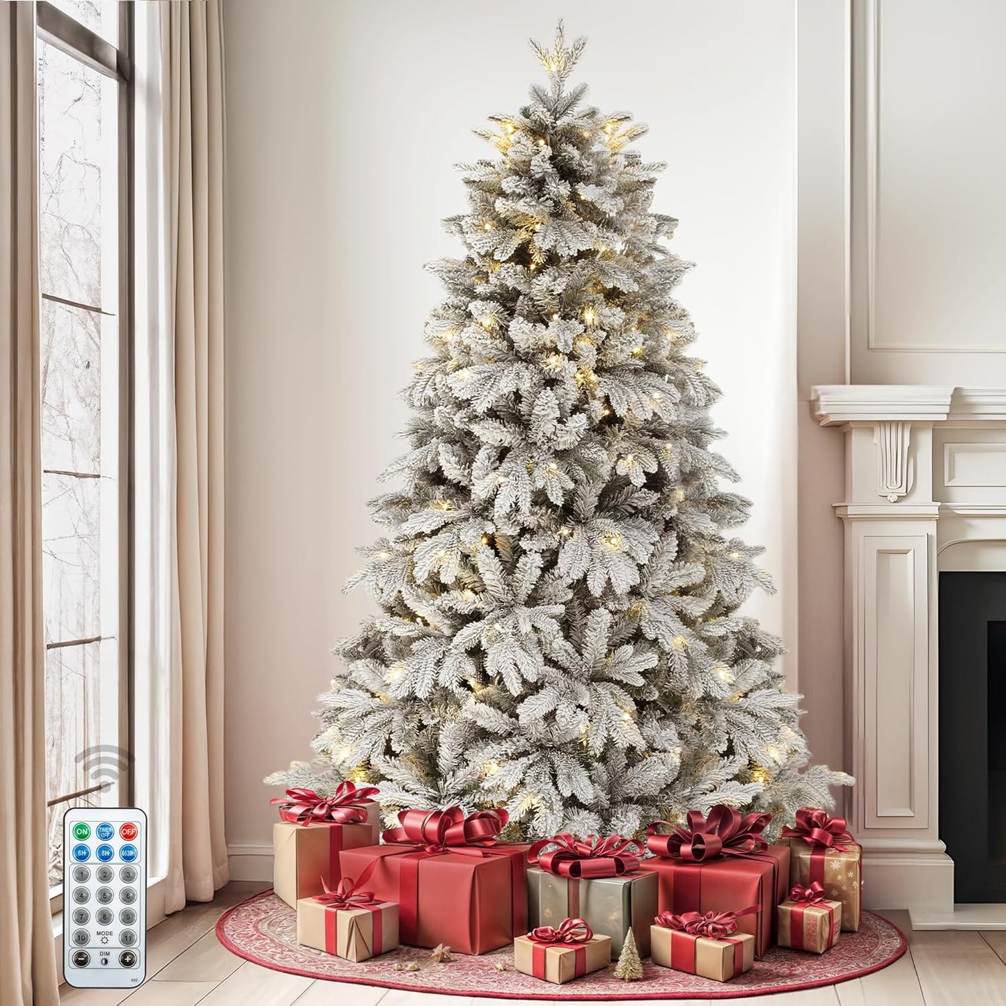 DWVO 6ft Pre-lit Artificial Christmas Tree, Spruce Prelit Christmas Trees for Home, Office, Party with 1000 Thickened Branch Tips & 250 UL Listed Lights Green, Automatic Branches with Remote Control