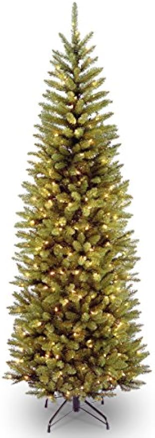 National Tree Company Artificial Pre-Lit Slim Christmas Tree, Green, Kingswood Fir, White Lights, Includes Stand, 6.5 Feet