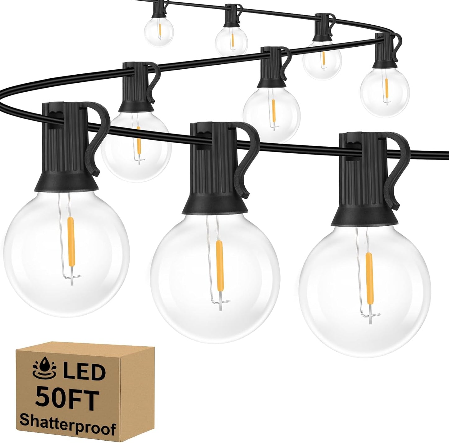 100ft 2-Pack Outdoor G40 LED Globe String Lights Dimmable Waterproof Shatterproof Light Strings with 52 Bulbs Connectable Commercial Hanging Lights for Christmas Patio House Backyard Balcony Party