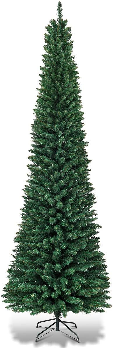 Giantex, Green Artificial Pencil Christmas, Premium Hinged Pine Tree with Solid Metal Legs, Perfect for Home, Shops and Holiday Decoration, (5FT) (Artificial Pencil Christmas Tree)