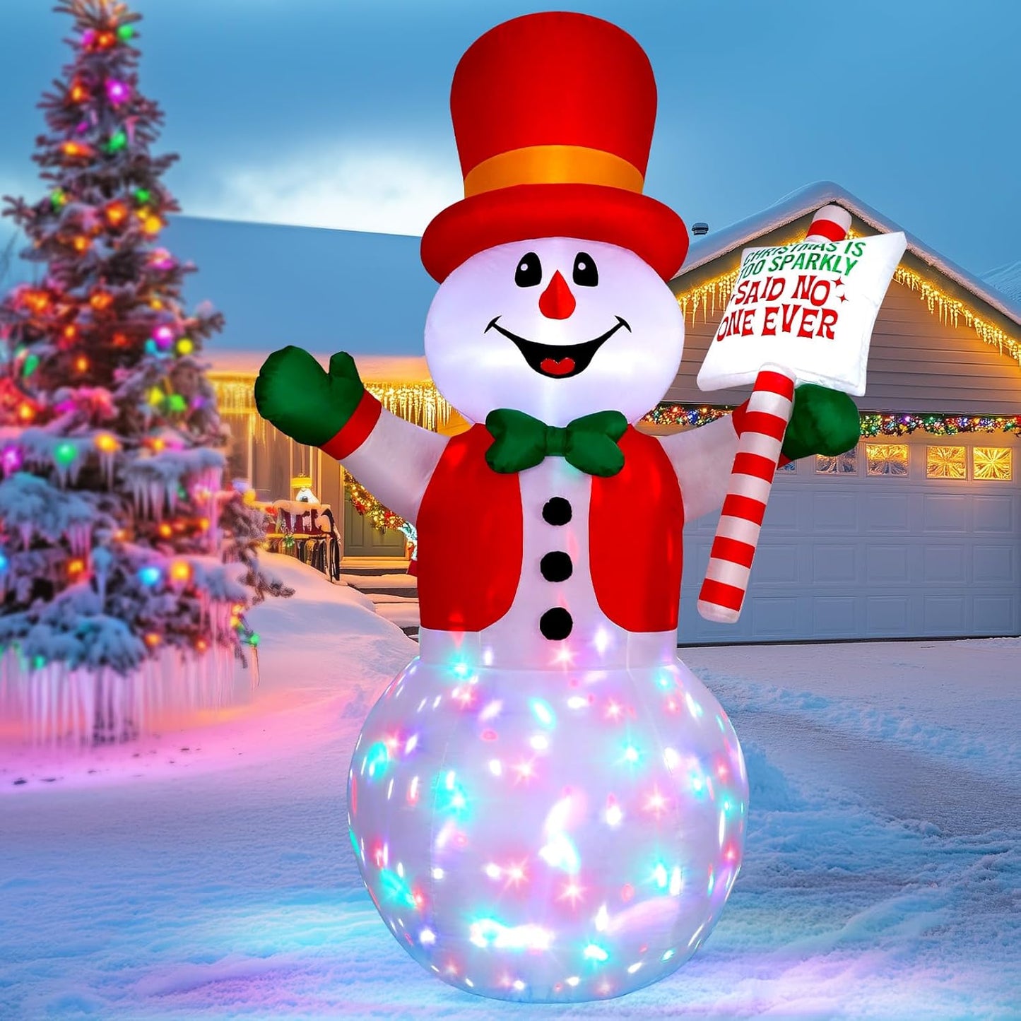 8FT Long Christmas Inflatable Dog Sled with Polar Bear & Penguin, LEDs Lighted Blow Up Outdoor Decoration for Xmas, Weiner Dog Sleigh Décor for Indoor Garden Yard Lawn Party Patio