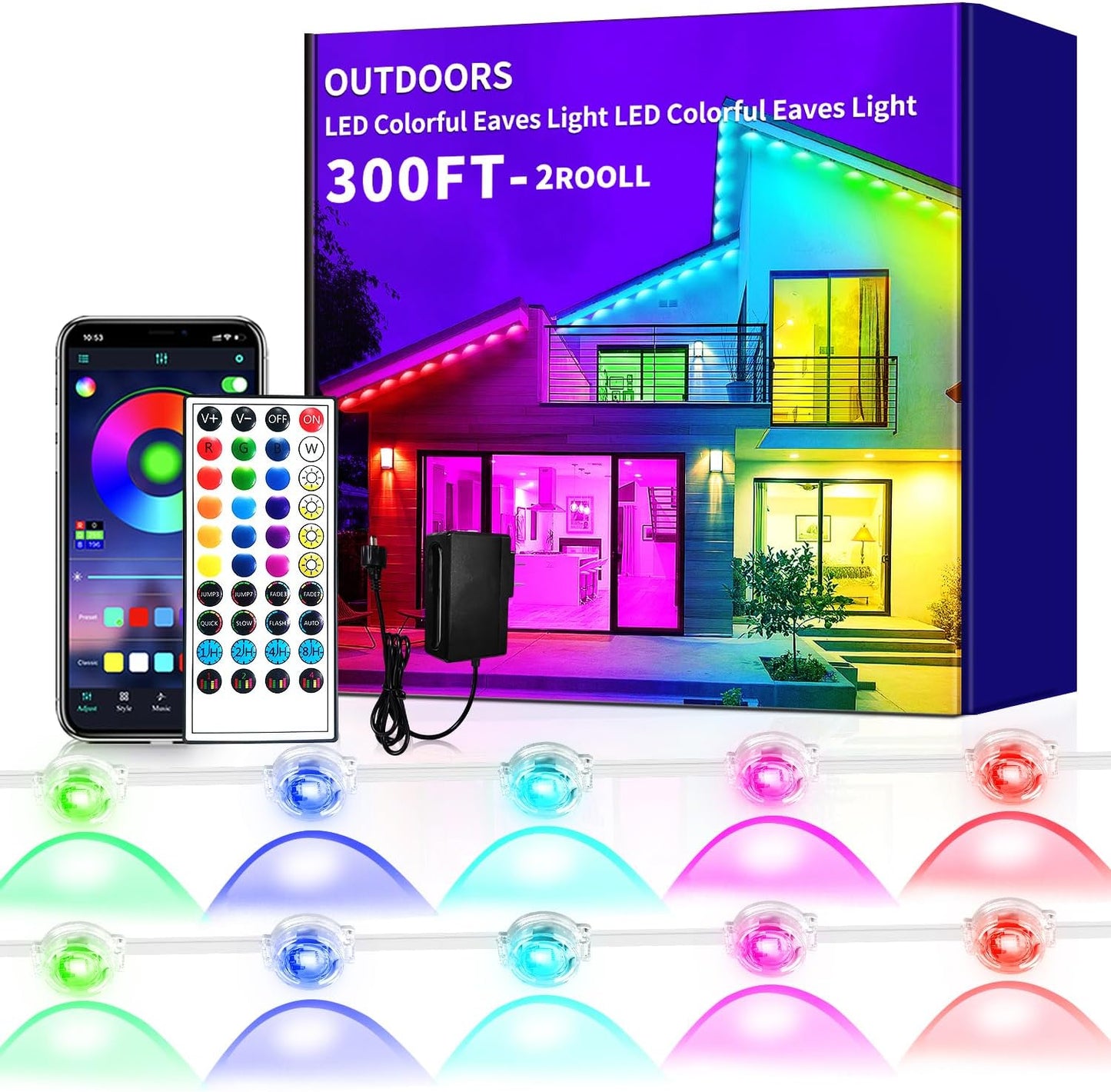 200ft Permanent Outdoor Light,RGB Eaves Lights with App Control Remote,DIY IP67 Waterproof led Lights,Outside Light for House,Halloween,Roof,Garden,Christmas Decorations