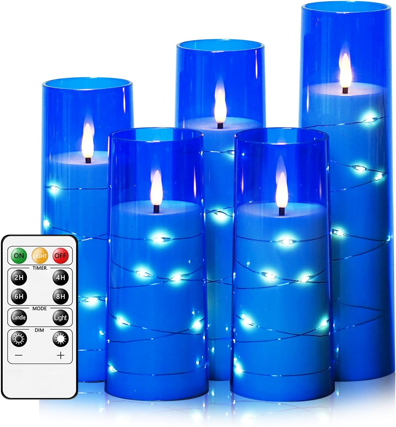 Flameless LED Candles with Timer 5 Pc Flickering Flameless Candles for Romantic Ambiance and Home Decoration Stable Acrylic Shell,with Embedded Star String，Battery Operated Candles（Red）