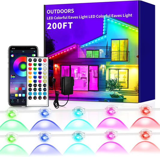 200ft Permanent Outdoor Light,RGB Eaves Lights with App Control Remote,DIY IP67 Waterproof led Lights,Outside Light for House,Halloween,Roof,Garden,Christmas Decorations