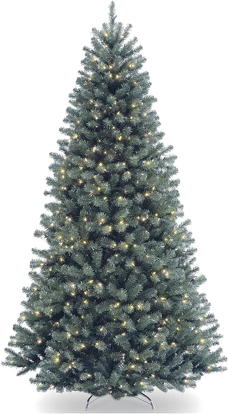 National Tree Company Pre-Lit Artificial Full Christmas Tree, Blue, North Valley Spruce, White Lights, Includes Stand, 7.5 Feet