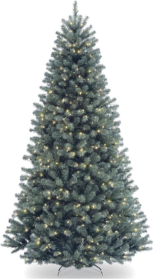 National Tree Company Pre-Lit Artificial Full Christmas Tree, Blue, North Valley Spruce, White Lights, Includes Stand, 7.5 Feet