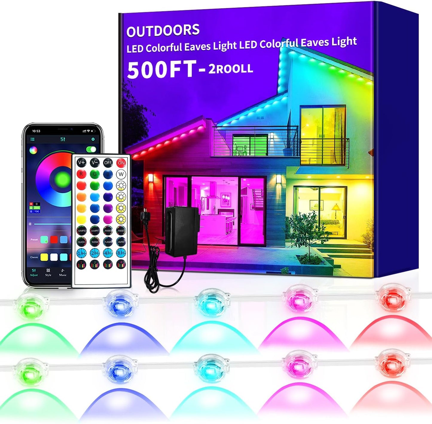 200ft Permanent Outdoor Light,RGB Eaves Lights with App Control Remote,DIY IP67 Waterproof led Lights,Outside Light for House,Halloween,Roof,Garden,Christmas Decorations