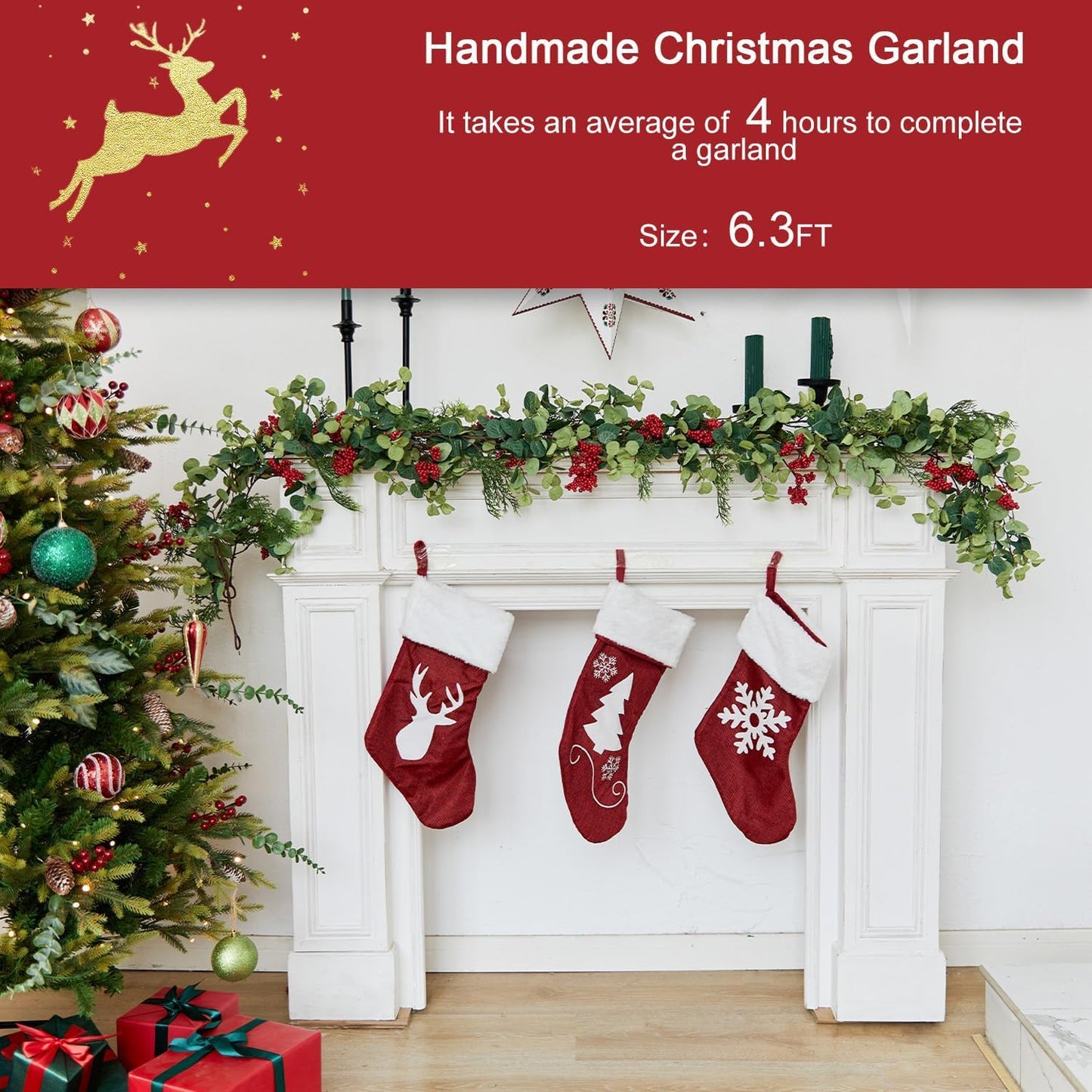 6.3FT Christmas 144 Branch Tips Cedar Garlands, Anna's Whimsy Artificial Pine Cypress Greenery Garland, Decorations Holiday Indoor Outdoor Christmas Decor Winter Garland