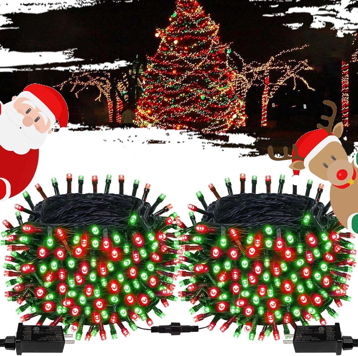 2-Pack Connectable 164FT 400LED Outdoor String Lights Waterproof, Twinkle Lights with 8 Modes, Christmas String Lights Green Wire for Holiday Party Christmas Decorations, Warm White