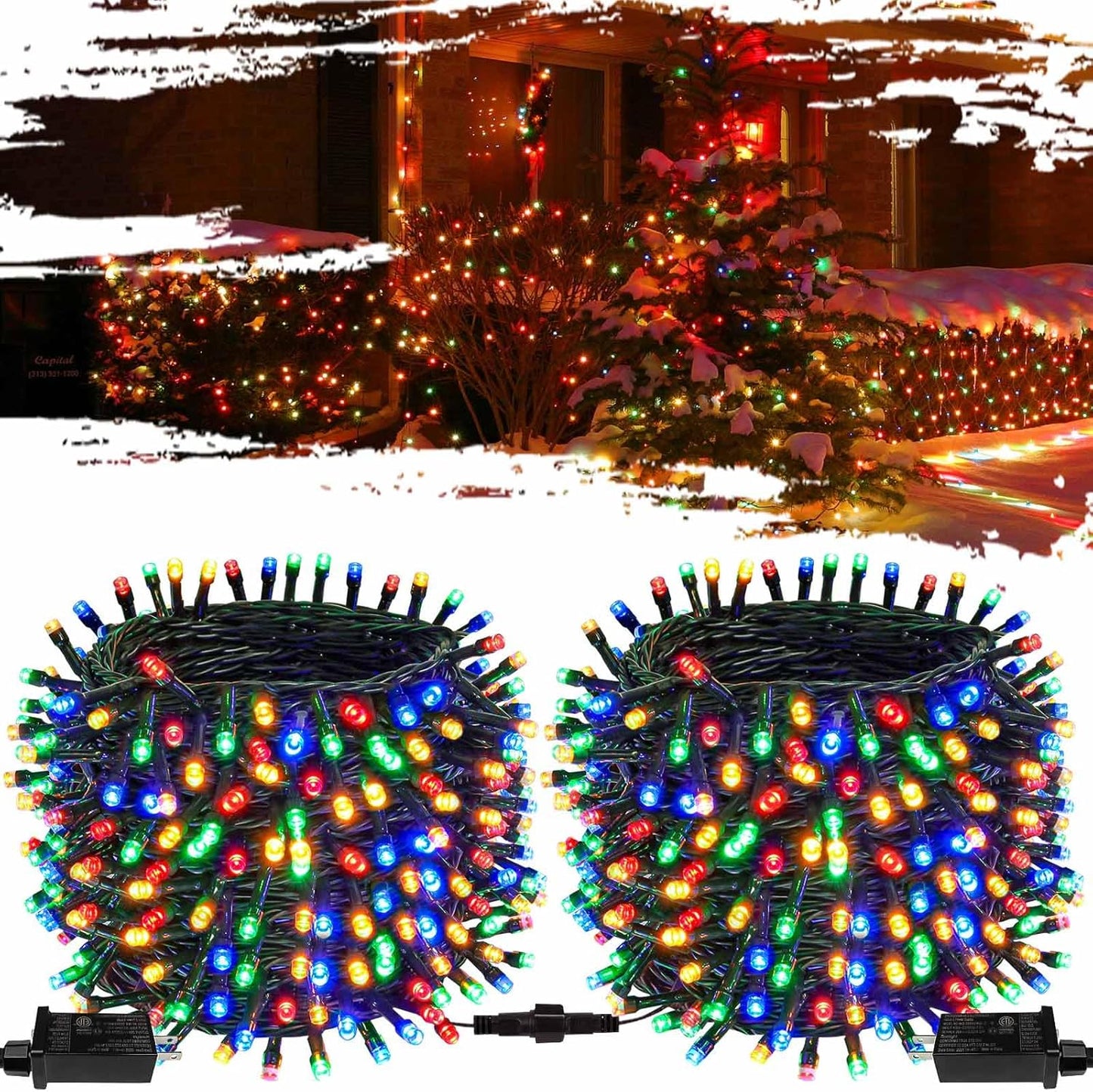 2-Pack Connectable 164FT 400LED Outdoor String Lights Waterproof, Twinkle Lights with 8 Modes, Christmas String Lights Green Wire for Holiday Party Christmas Decorations, Warm White