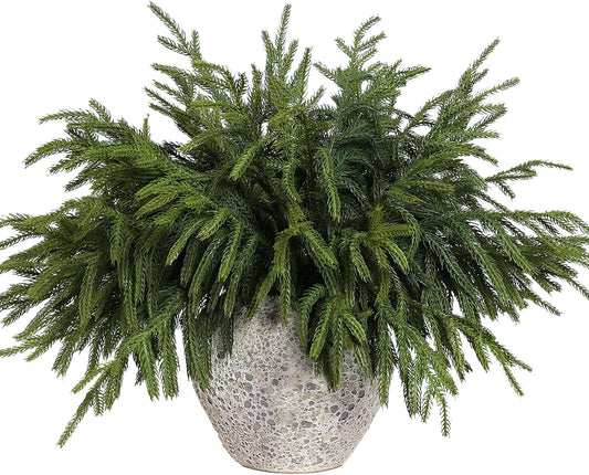 YXZZWL 16 Pcs 18 Inch Real Touch Artificial Norfolk Pine Branches, Faux Cedar Pine Stem Fake Greenery Pine Picks for Vase DIY Garland Wreath Home Decoration