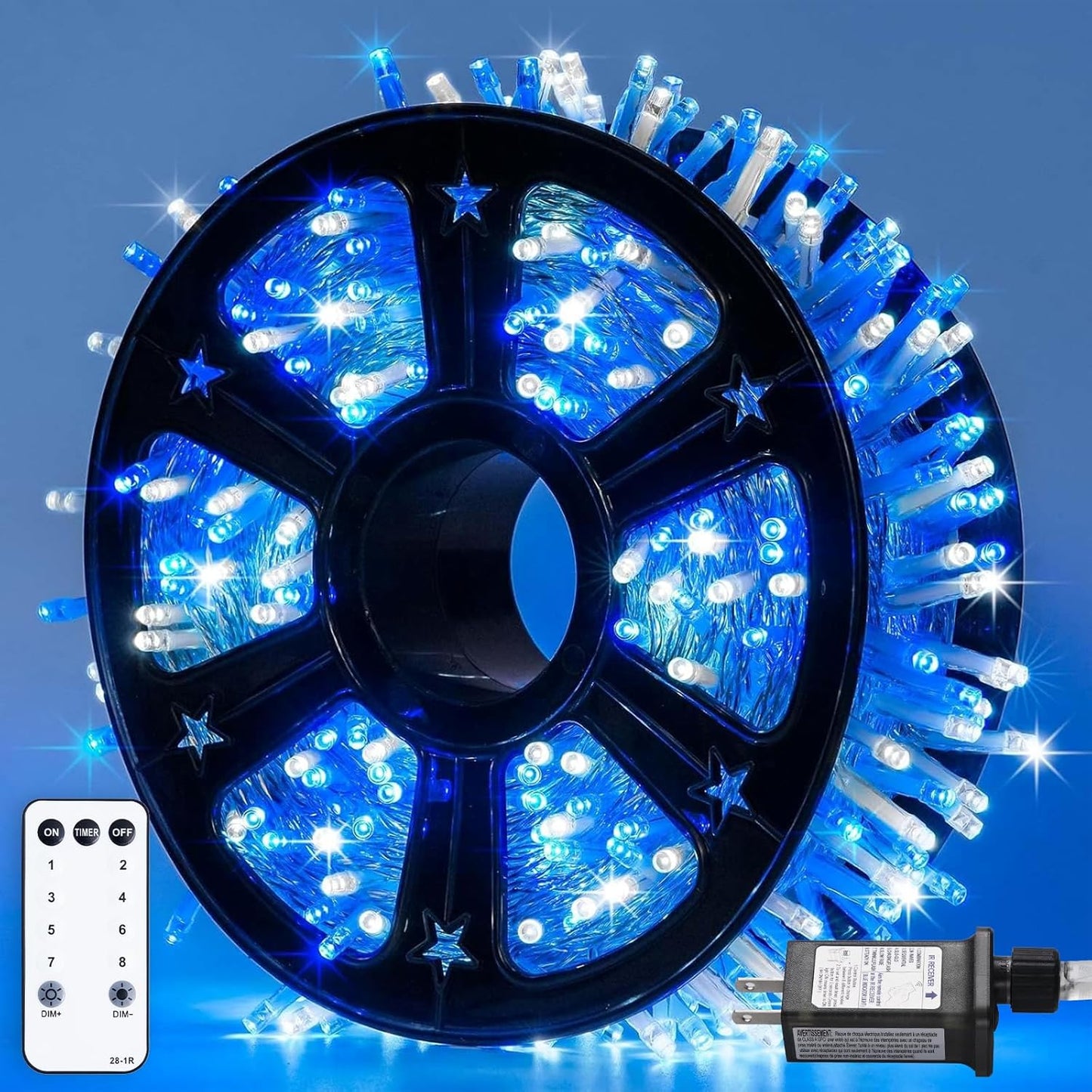JMEXSUSS 163ft 500 LED Warm White Christmas Lights Outdoor, Plug-in Outdoor String Lights for Classroom, Clear Wire 8 Modes Remote Control Christmas Tree Lights for Christmas Bedroom Tree Classroom