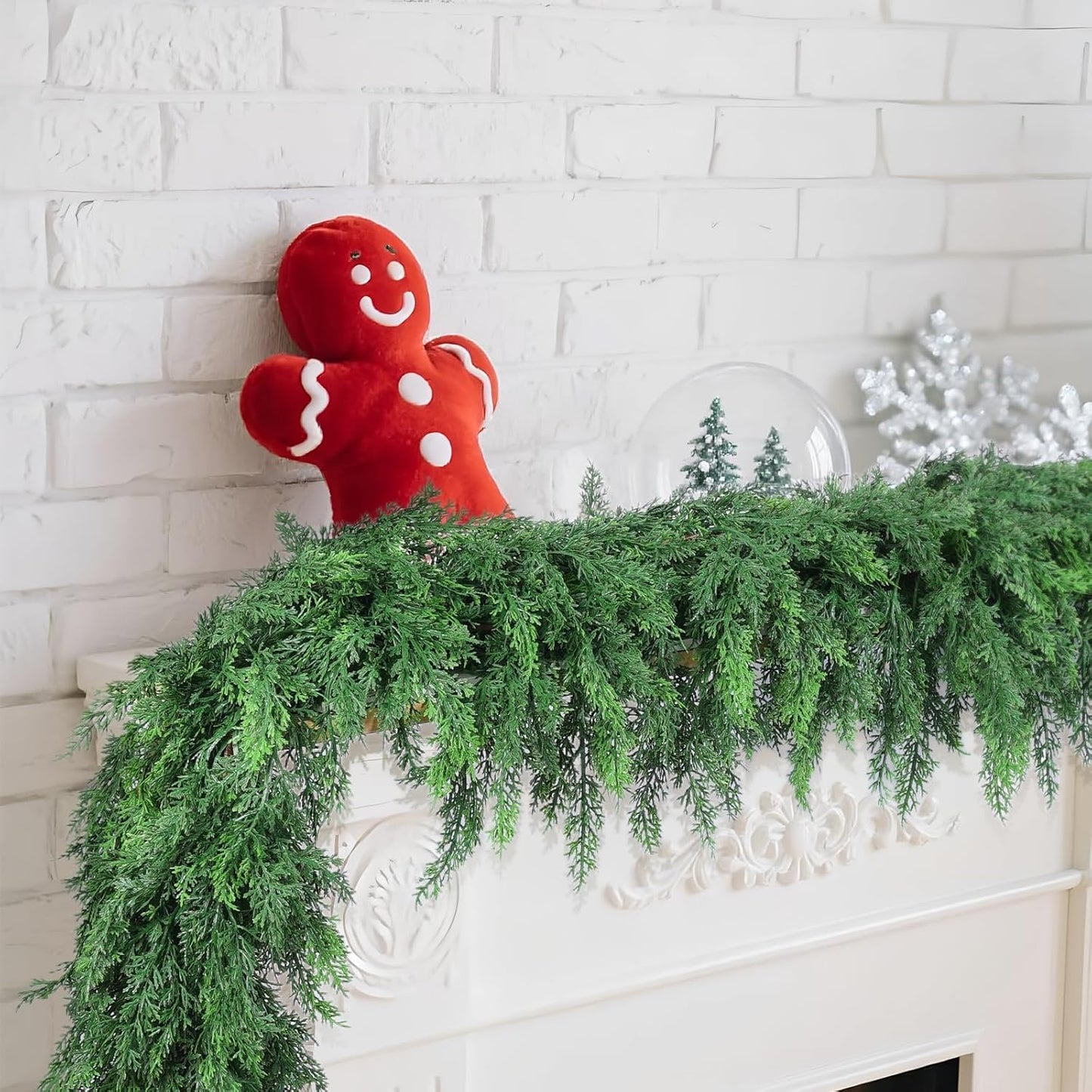 2 PCS 9 Ft Christmas Cedar Garlands, Artificial Cedar Pine Garland, Realistic Green Artificial Greenery Garland for Table, Mantle, Wall, Indoor, Outdoor Christmas Decorations (2, 9 FT)