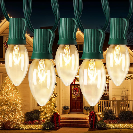 Vintage C9 Christmas Lights Outdoor, 50 FT C9 String Lights for Christmas Decorations Holiday Party Indoor Room Outdoor Roofline Backyard Garden Patio Cafe Home Decoration, E17 Base, 50 +2 Bulbs