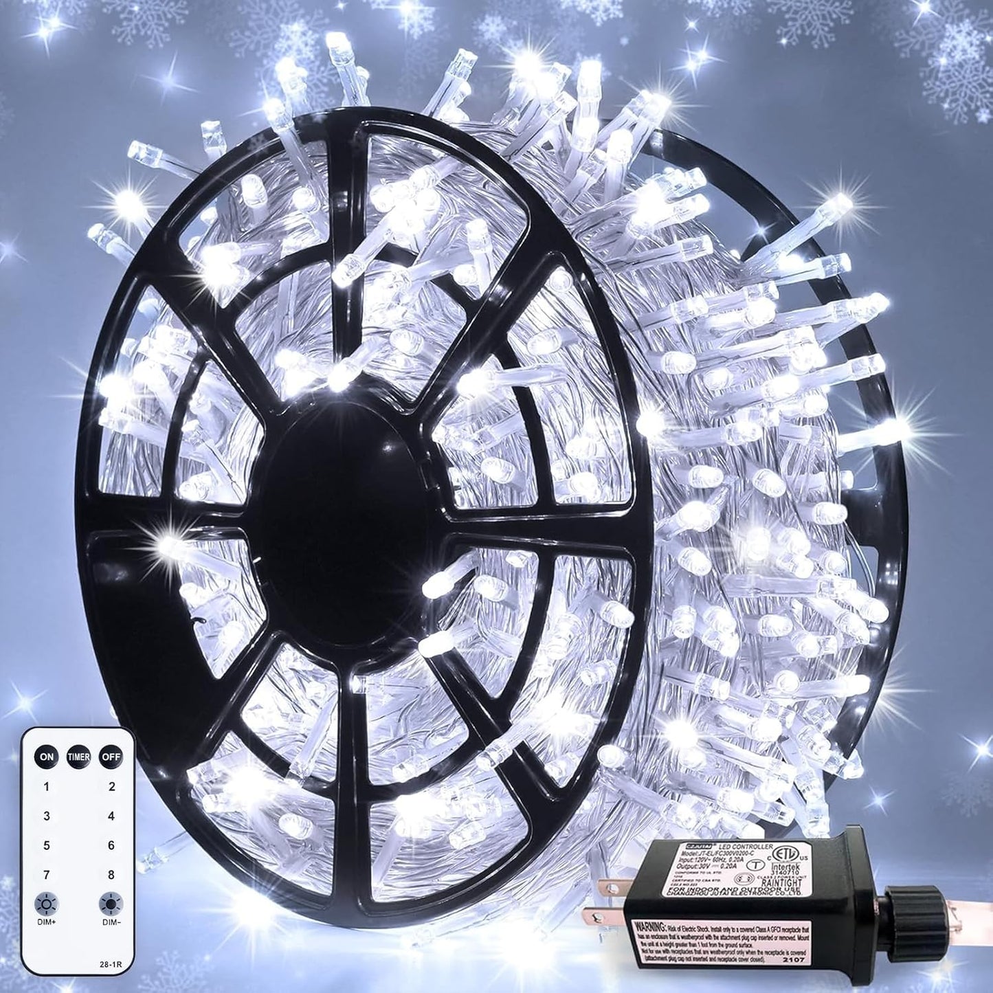 JMEXSUSS 163ft 500 LED Warm White Christmas Lights Outdoor, Plug-in Outdoor String Lights for Classroom, Clear Wire 8 Modes Remote Control Christmas Tree Lights for Christmas Bedroom Tree Classroom