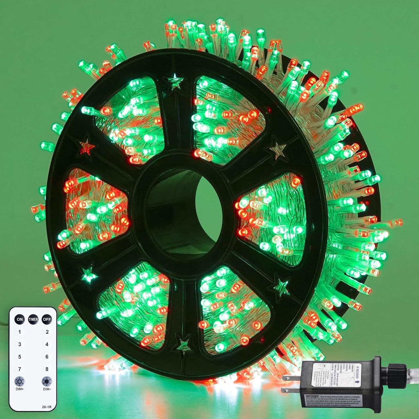 JMEXSUSS 163ft 500 LED Warm White Christmas Lights Outdoor, Plug-in Outdoor String Lights for Classroom, Clear Wire 8 Modes Remote Control Christmas Tree Lights for Christmas Bedroom Tree Classroom