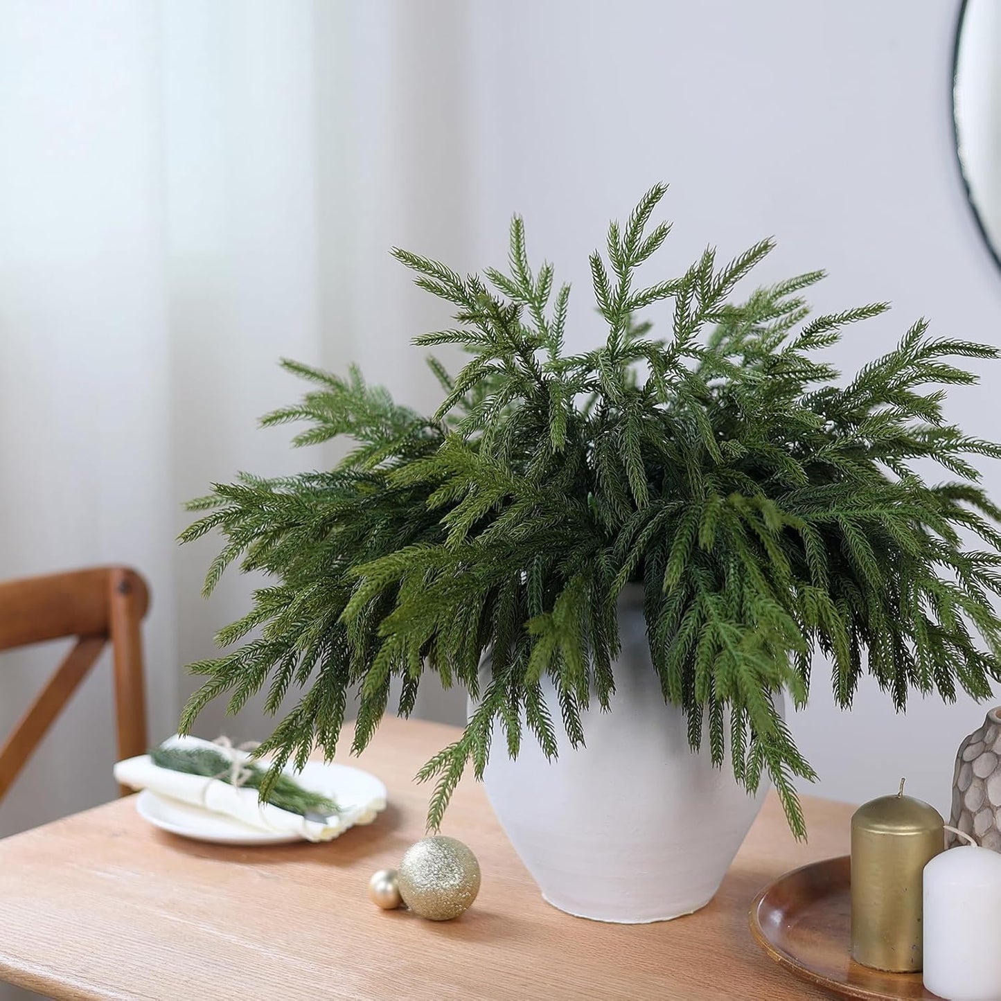 YXZZWL 16 Pcs 18 Inch Real Touch Artificial Norfolk Pine Branches, Faux Cedar Pine Stem Fake Greenery Pine Picks for Vase DIY Garland Wreath Home Decoration