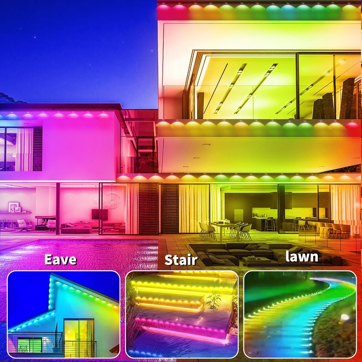 200ft Permanent Outdoor Light,RGB Eaves Lights with App Control Remote,DIY IP67 Waterproof led Lights,Outside Light for House,Halloween,Roof,Garden,Christmas Decorations