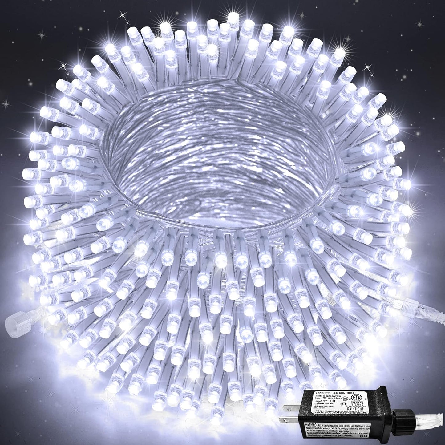 JMEXSUSS 163ft 500 LED Warm White Christmas Lights Outdoor, Plug-in Outdoor String Lights for Classroom, Clear Wire 8 Modes Remote Control Christmas Tree Lights for Christmas Bedroom Tree Classroom