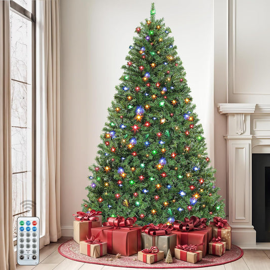 DWVO 6ft Pre-lit Artificial Christmas Tree, Spruce Prelit Christmas Trees for Home, Office, Party with 1000 Thickened Branch Tips & 250 UL Listed Lights Green, Automatic Branches with Remote Control
