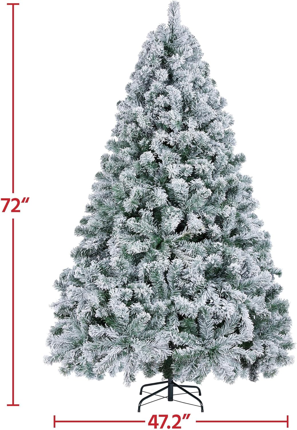 Yaheetech 6ft Pre-lit Artificial Christmas Tree with Incandescent Warm White Lights, Snow Flocked Full Prelighted Xmas Tree W/820 Branch Tips, 250 Incandescent Lights & Foldable Stand, Green & White