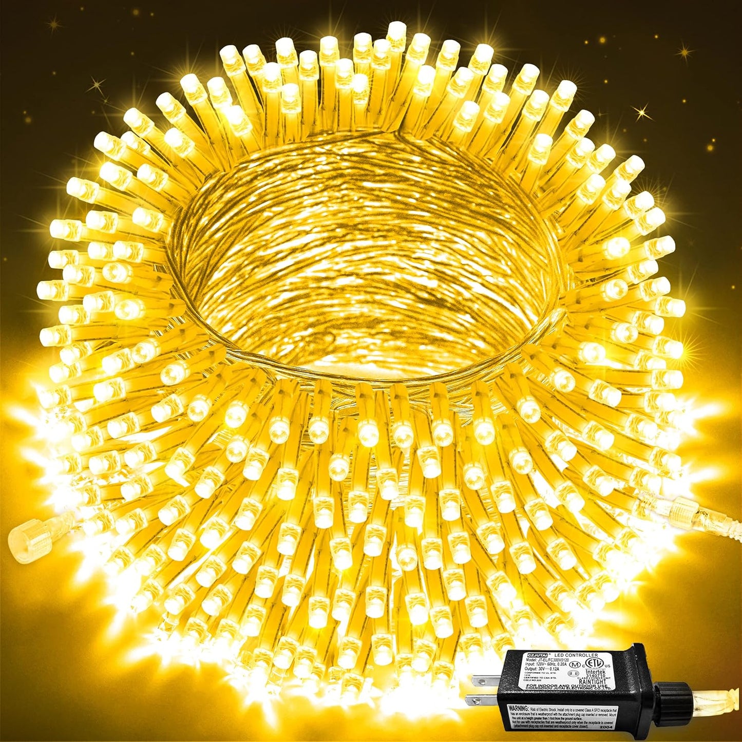 JMEXSUSS 163ft 500 LED Warm White Christmas Lights Outdoor, Plug-in Outdoor String Lights for Classroom, Clear Wire 8 Modes Remote Control Christmas Tree Lights for Christmas Bedroom Tree Classroom