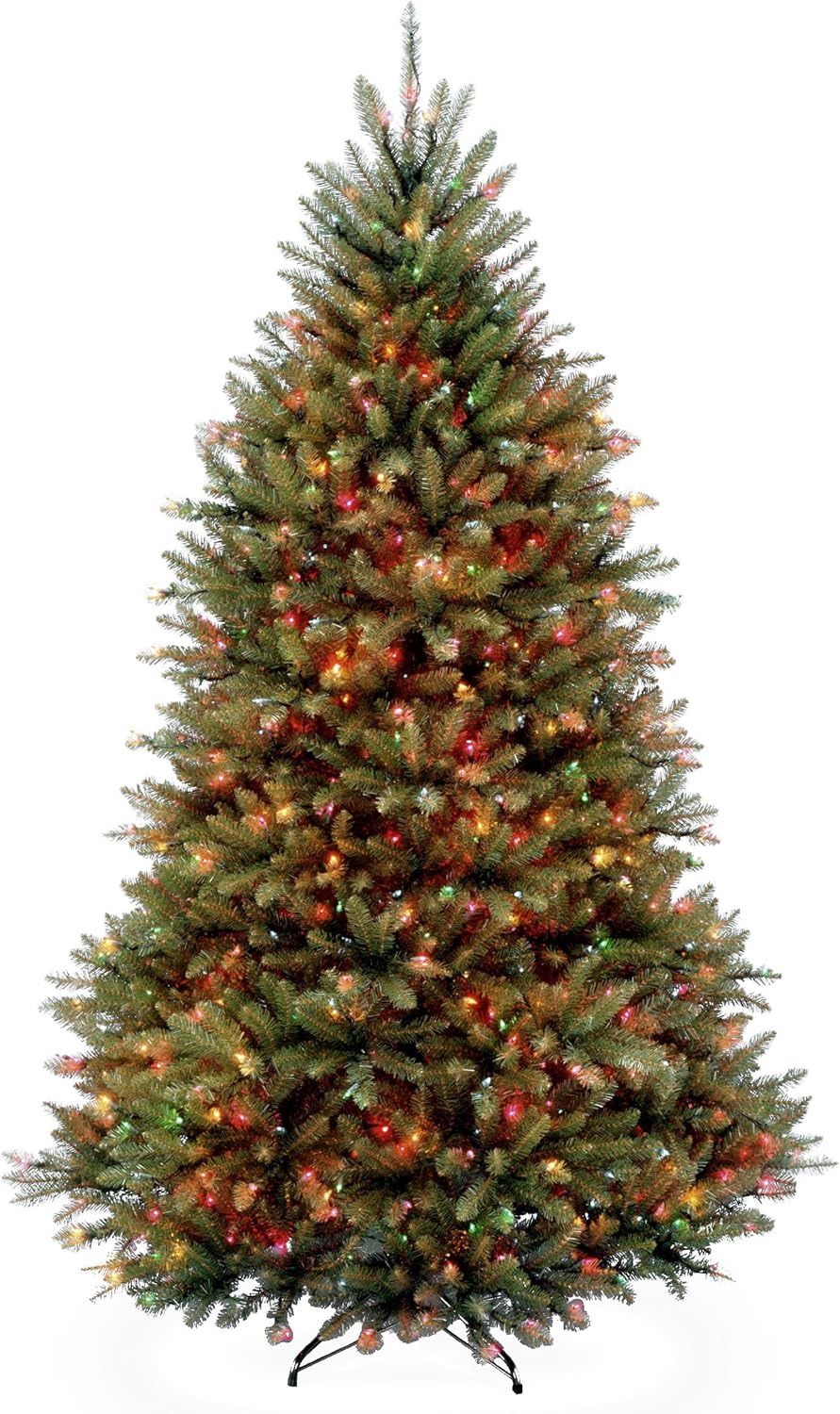 National Tree Company Pre-Lit Artificial Full Christmas Tree, Green, Dunhill Fir, Dual Color LED Lights, Includes Stand, 7.5 Feet, Dual Colored Lights